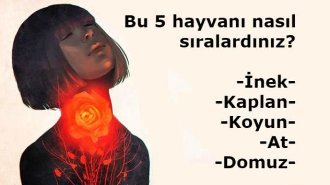 Tibet kişilik testi, yüzde yüz doğru, Tibet testi ünlü şaşırtıcı test, hayvanları sıralayın, aşağıdakileri nasıl sıralarsınız?