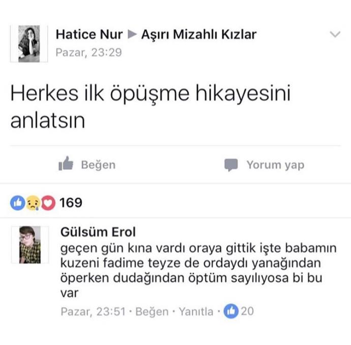 Evet arkadaşlar, herkes ilk öpüşme hikayesini anlatabilir mi?