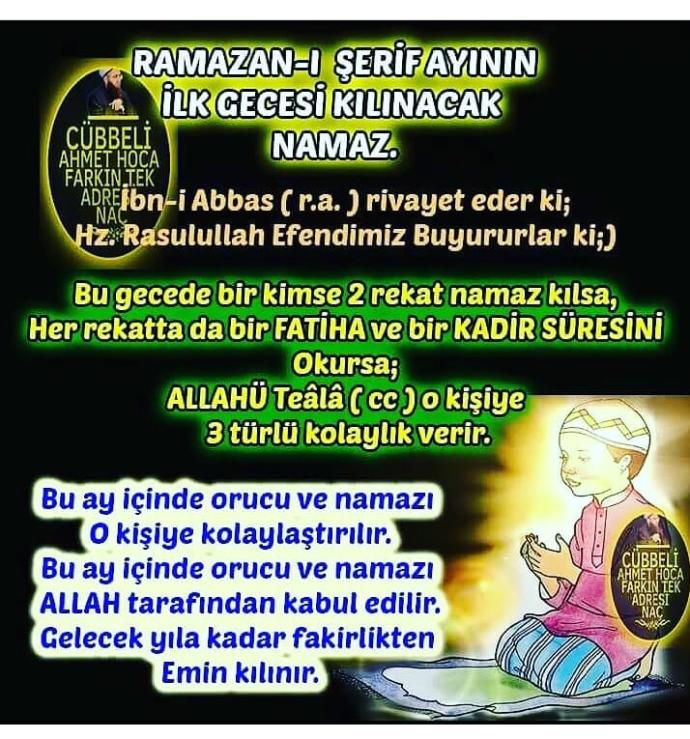 Ramazanın ilk gecesi yapılacak amellere bakarmısınız?