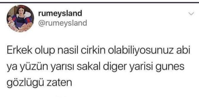 Yüzünün yarısı sakal, diğer yarısı güneş gözlüğü olan erkeğin, çirkin olma ihtimali var mıdır?
