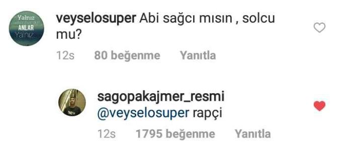 Dün Sagopa Kajmer instagramda soruları cevapladı gördünüz mü?