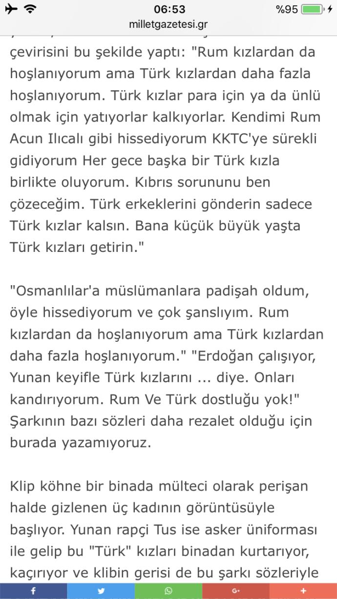 Yunan'lı rap şarkıcısı Tus'un Türkiye ve Türk kadınlarına hakaretler yağdırdığı şarkıya tepkiniz nedir?