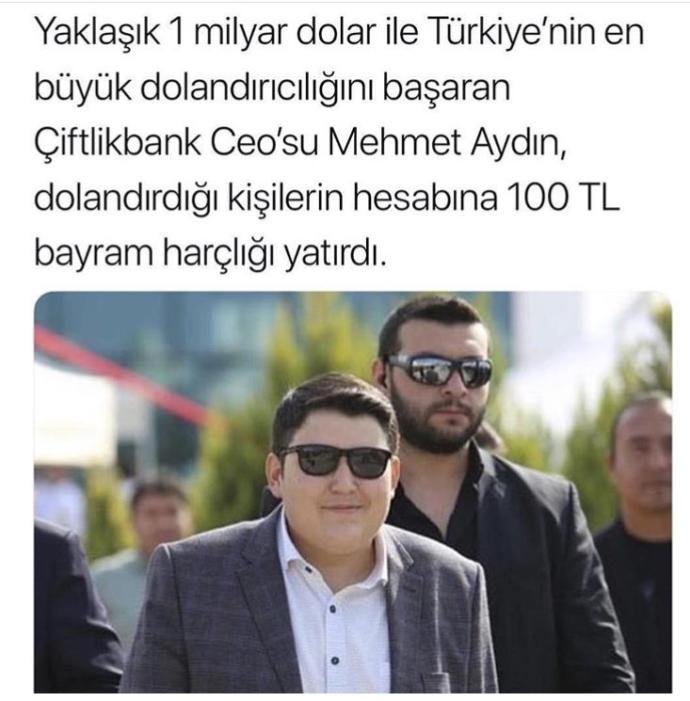 Çiftlikbank tosuncuğu dolandırdığı kişilerin hesabına bayram harçlığı 100 TL yatırmış, nekadar düşünceli değil mi?