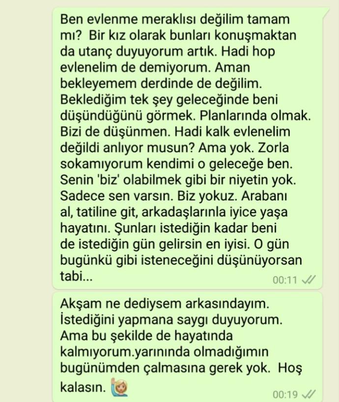 Evliliğe hazır değilmiş... Sizce mesajım nasıl?