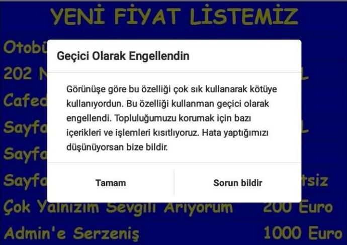 Instagramda beğeni engelli geldi kaç günde engel kaldırılır?