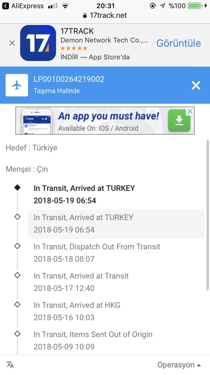 Aliexpress kargo takip?