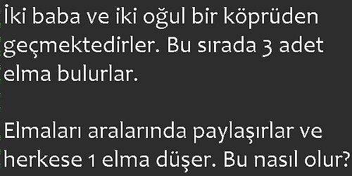 İki baba iki oğul üç elmayı nasıl paylaşır?