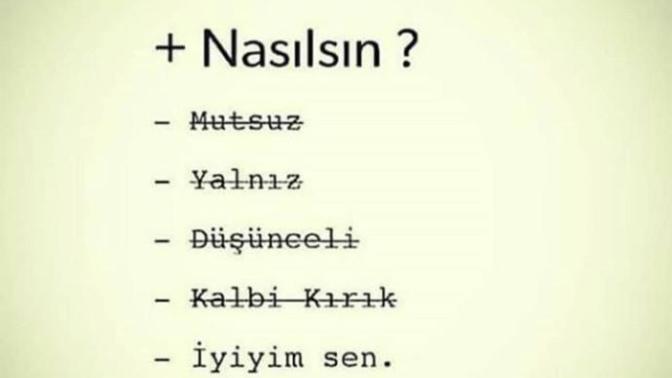 Sana Nasilsin?-diye sorsam... ne cevap verirsin? Mutlu-mutsuz... iyi-kotu yine de iyiyim mi dersin? Neden?