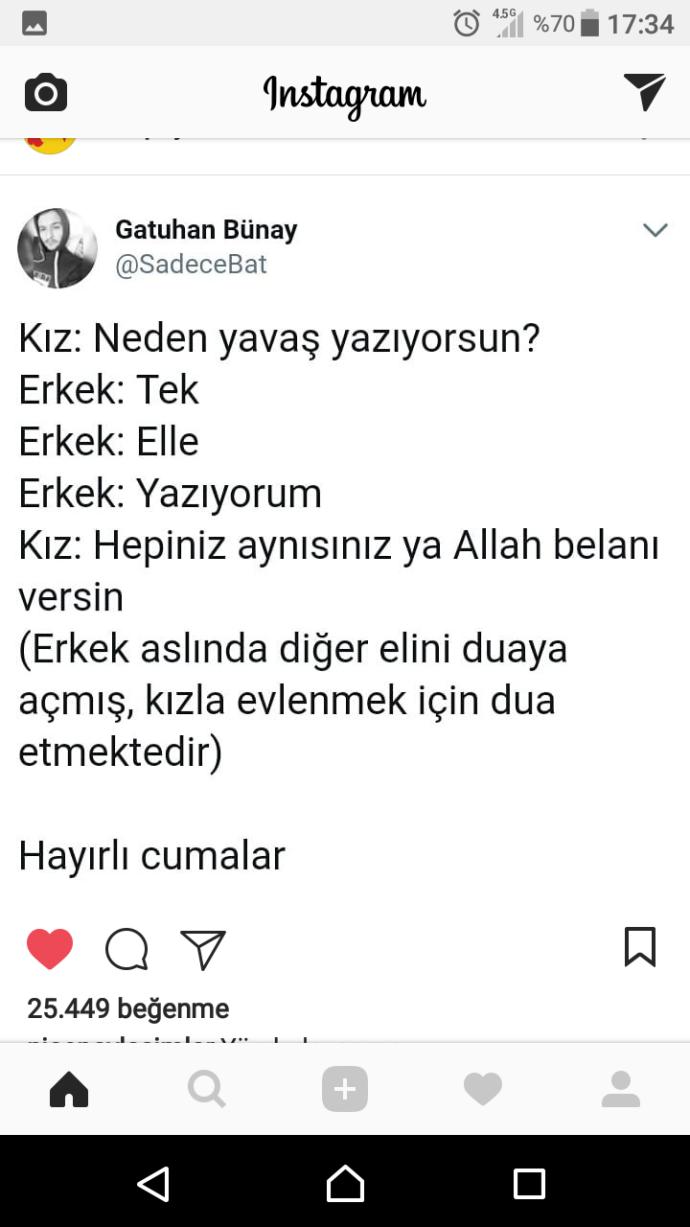 Mesajlastiginiz kişi tek elle yazıyorum dese sizce diğer eliyle ne yapıyordur?