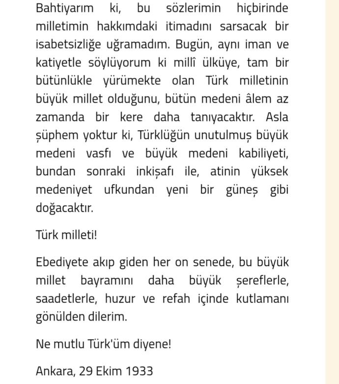 Atatürk'ün 10. Yıl Nutku?