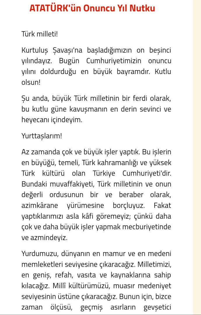 Atatürk'ün 10. Yıl Nutku?