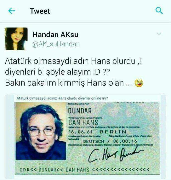 O olmasaydı adın hans  ya da  yorgo olurdu diyenlere ne söylemek istersiniz?