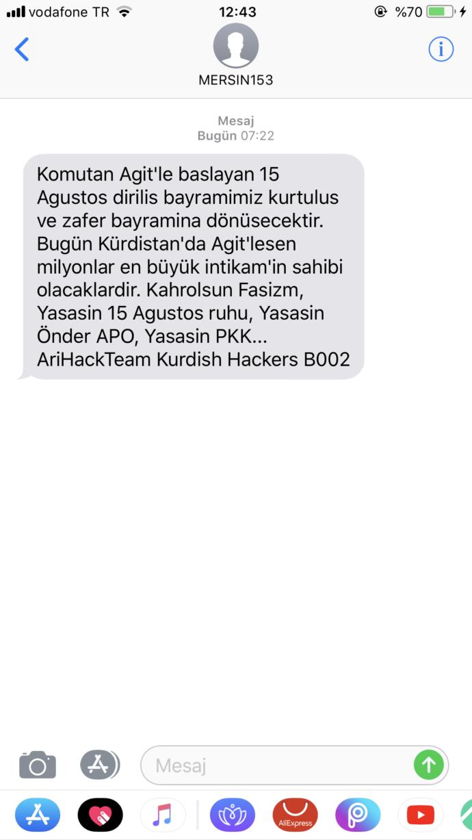 Mersin 153 ten bir mesaj geldi? bu ari hack team kim?