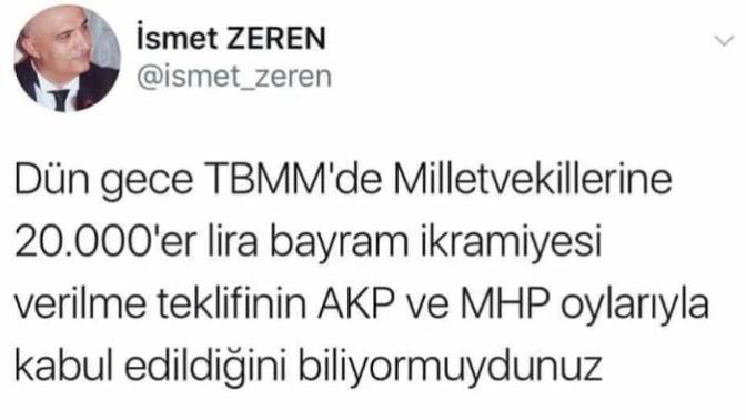 Akapeli Vekiller bayramda kendilerine 20.000 tl bayram ikramiyesi verdi siz bayramda ne hediye alacaksınız?