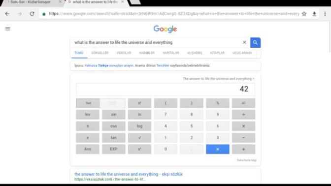 Google'a "Hayatın anlamı nedir"in ingilizcesini yazıp aratırsak sizce neden hesap makinesini açıp "42" cevabını verir?